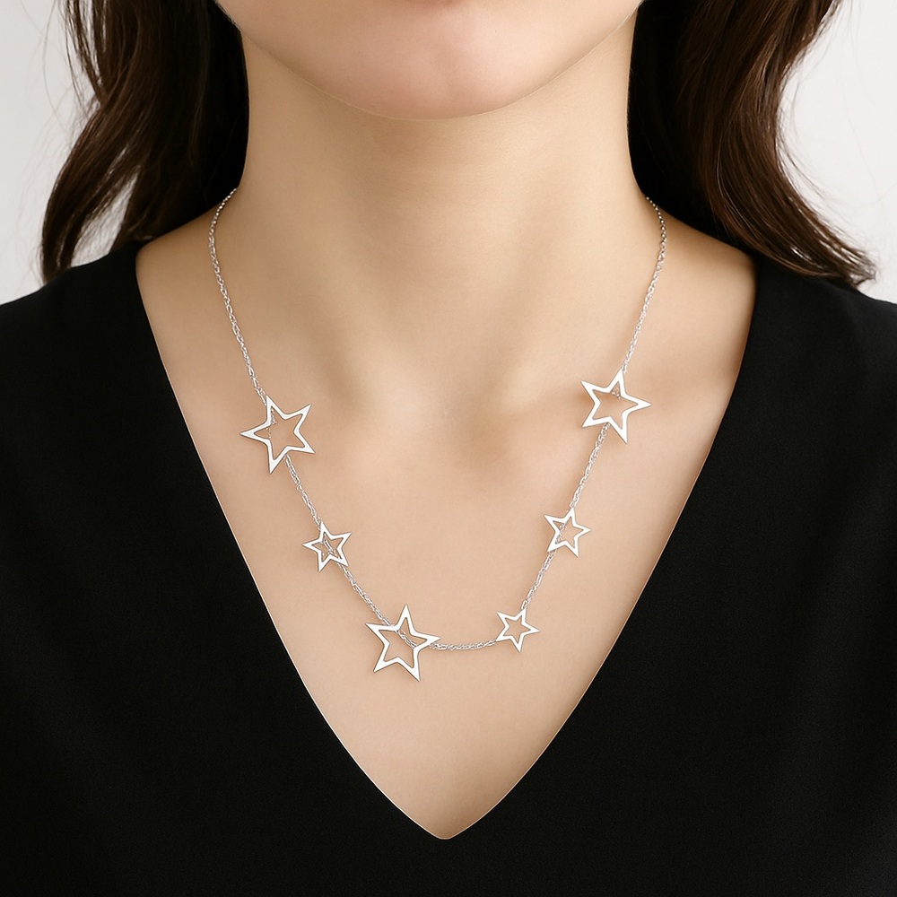 Silver Star Necklace | Dainty Celestial Choker | Layering Chain Jewelry - Picture 2 of 6